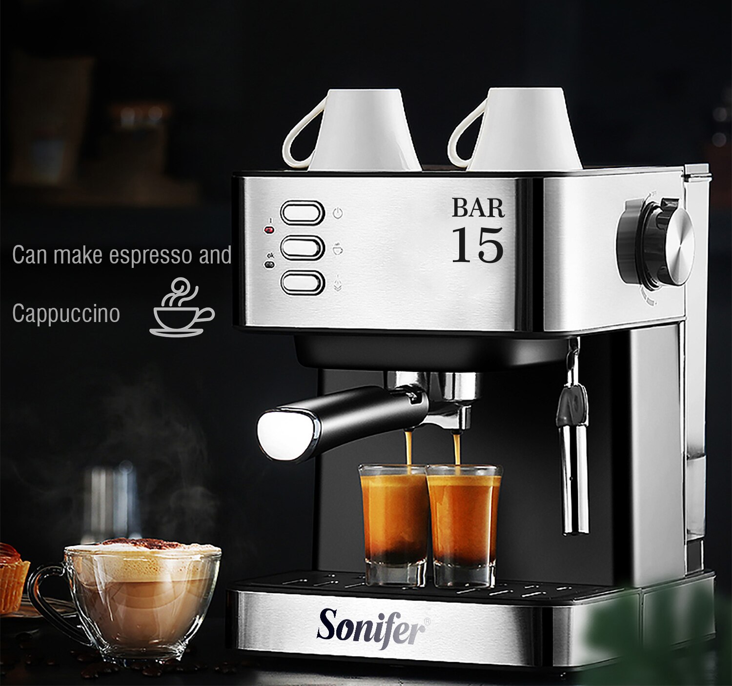 Кофеварка Sonifer SF-3535  для приготовления эспрессо, 15 бар, 1,6 л kv7